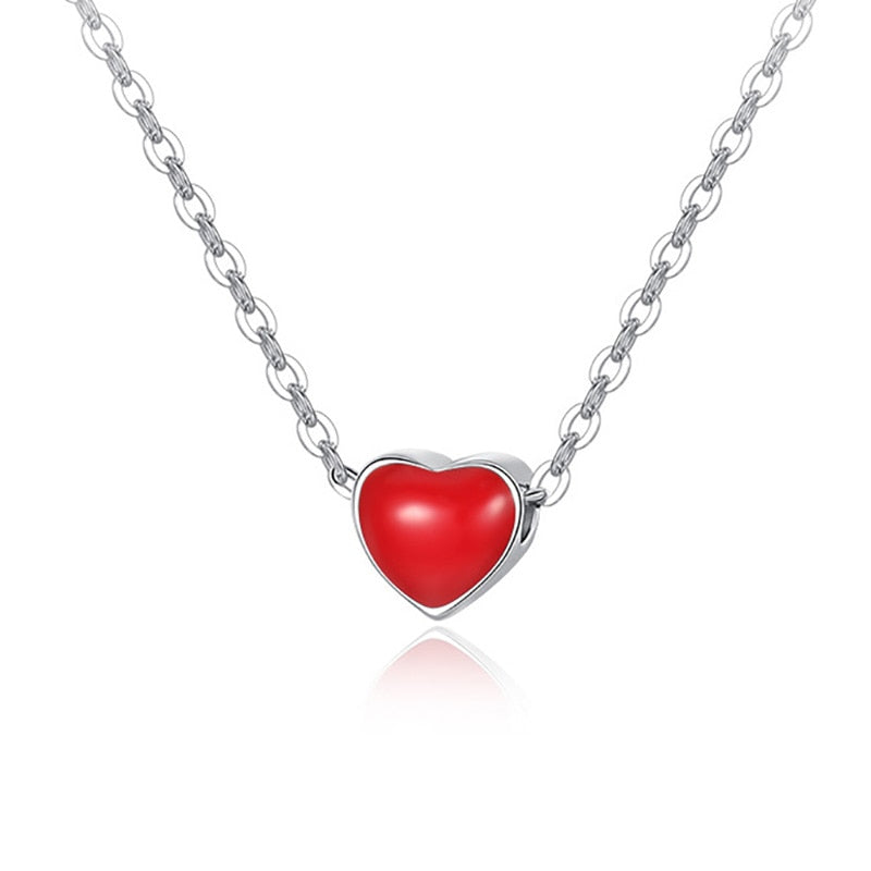 TrustDavis Genuine 925 Sterling Silver Minimalist Sweet Color Heart Pendant Short Necklace For Women Wedding Jewelry Gift DS2105