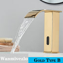 Smart Sensor Bathroom Basin Faucet Intelligent Black Automatic Sense Brass Cold Hot Water Mixer Waterfall Crane Deck Mount