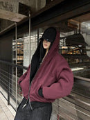 Burgundy Double Sided Composite Cotton Hoodie Herbst 2025 Herren und Damen Neu Reißverschluss Harajuku Lässiger Lockerer Kapuzenpullover