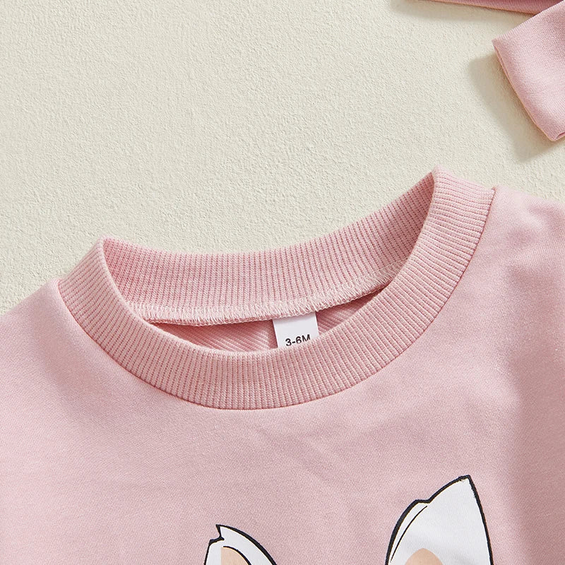 Adorable Toddler Easter Bunny Romper Set with Matching Headband - Cute Short Sleeve Letter Print Jumpsuit for Baby Girl