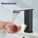 Smart Sensor Bathroom Basin Faucet Intelligent Black Automatic Sense Brass Cold Hot Water Mixer Waterfall Crane Deck Mount