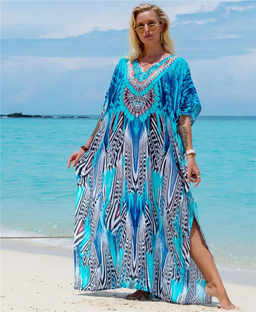 Kaftan Dresses for Women Plus Size Bathing Suit Cover Up Vneck Batwing Dress Loose Fit Moroccan Caftan Mumu Dresses
