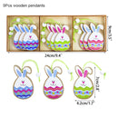 12/9pcs Happy Easter Wooden Pendant Cute Bunny Egg Carrot Chick Hanging Ornaments Spring Easter Party Home Decoration DIY Wreath