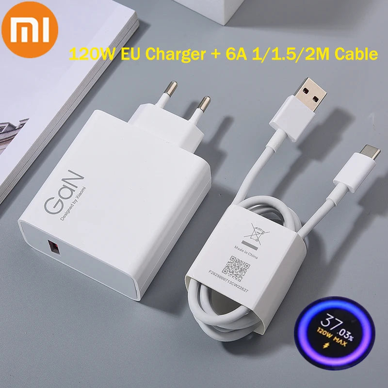 Xiaomi Original Charger Turbo Fast Charge 120W EU Hypercharge Gan Adapter For Mi 14 13 13T 12 Pro Ultra Poco F6 PRO 1/1.5M Cable