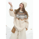 ELFSACK 2025 Winter New Arrivals Y2K Casual Loose Christmas Stripe Round Neck Sweater For Women