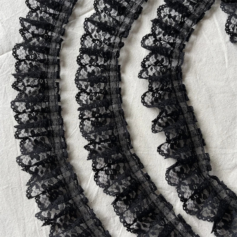 1 Yard 4CM Wide Black Non Elastic Tulle Ruffle Lace Trim for Fringe Wedding Dress Fabric Sewing Accessories Supplies Material