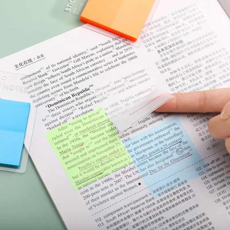 50 Sheets Translucent Colored Clear Sticky Note Waterproof Adhesive Memo Pad for Reading Studying