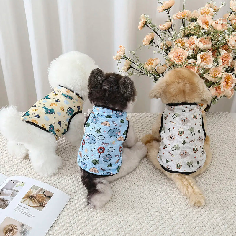 Cartoon Cute Pet Dog Costume Print Dog Sweatshirt Breathable Chihuahua Teddy Tank Top XS-2XL
