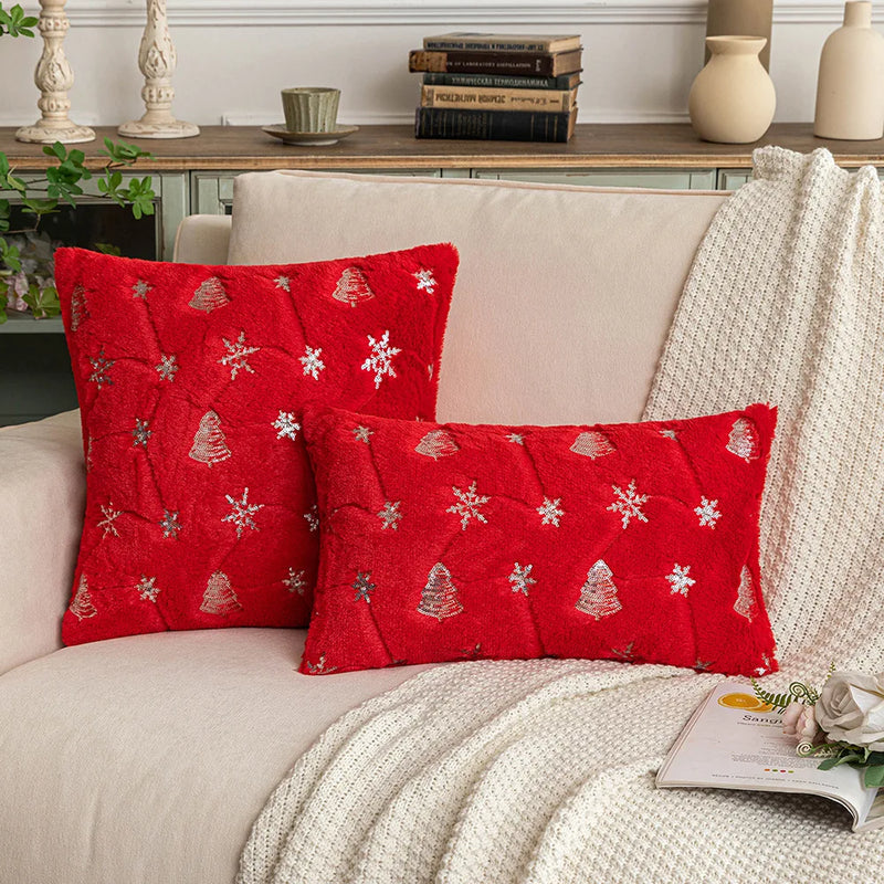 1pc Plush Fur Sequins Christmas Cushion Cover Snowflake 45x45 50x50 Decorative XMAS Sofa Pillow Cover for Livingroom Pillowcase