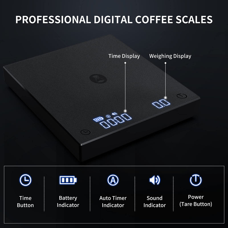 TIMEMORE Black Mirror Basic+ Electronic Coffee Scale Built-in Auto Timer Digital Espresso Smart Coffee Scale Kitchen Scale 2kg