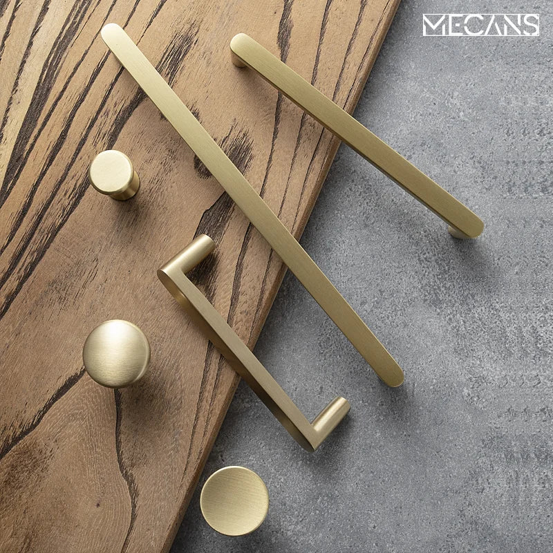 MECANS Modern Gold Knob Pure Copper Kitchen Cabinet Handles Cupboard Door Pulls Drawer Knobs Brass Furniture Handle Hardware