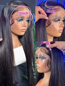 250 Density Bone Straight 100% Brazilian Human Hair Wigs 13x4 13x6 HD Transparent Pre Plucked Lace Front Wigs 40 Inch For Women