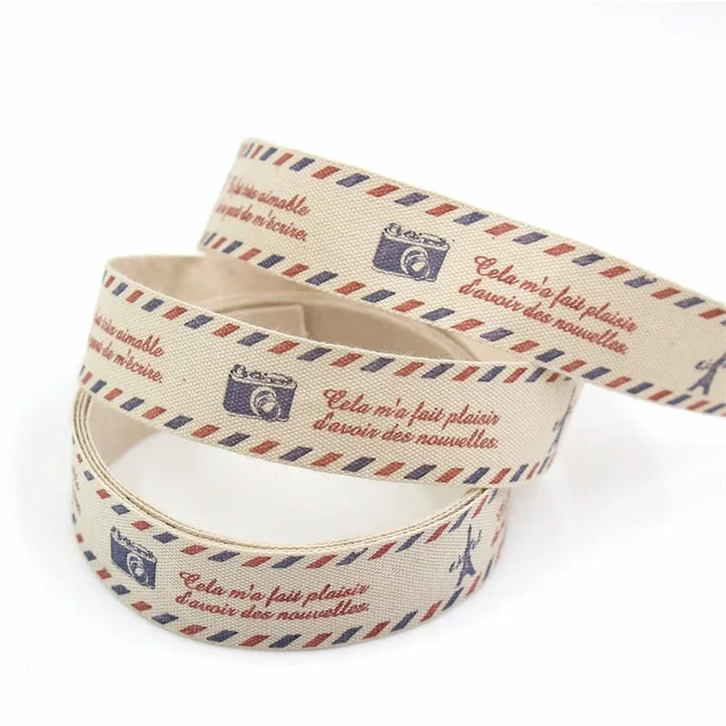 5 Yards/lot 15mm Cotton Ribbon Handmade Design Printed Gift Wrap With For Wedding Christmas Decoration DIY Apparel Sewing Fabric