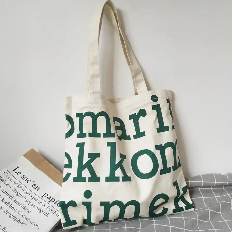 Women Alphabet Canvas Shoulder Bags Female Casual Letter Printed Tote Handbags Large Capacity Cotton Cloth Shopping School Bag