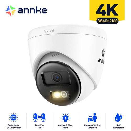 Annke 8MP HD IP Überwachungskamera Poe 4K Dual-Licht Audio Feste Kamera Mensch-Fahrzeug-Erkennung 256G SD-Speicher ONVIF IP67