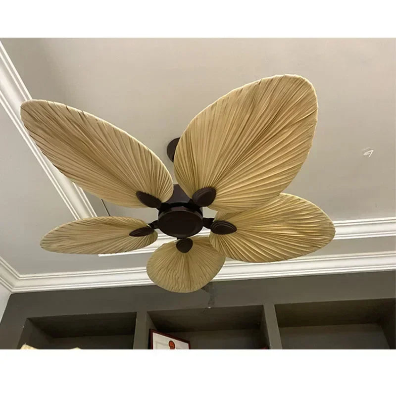 Southeast Asian high-quality fan light 52 inch palm leaf ceiling fan light restaurant remote control ceiling fan pendant light