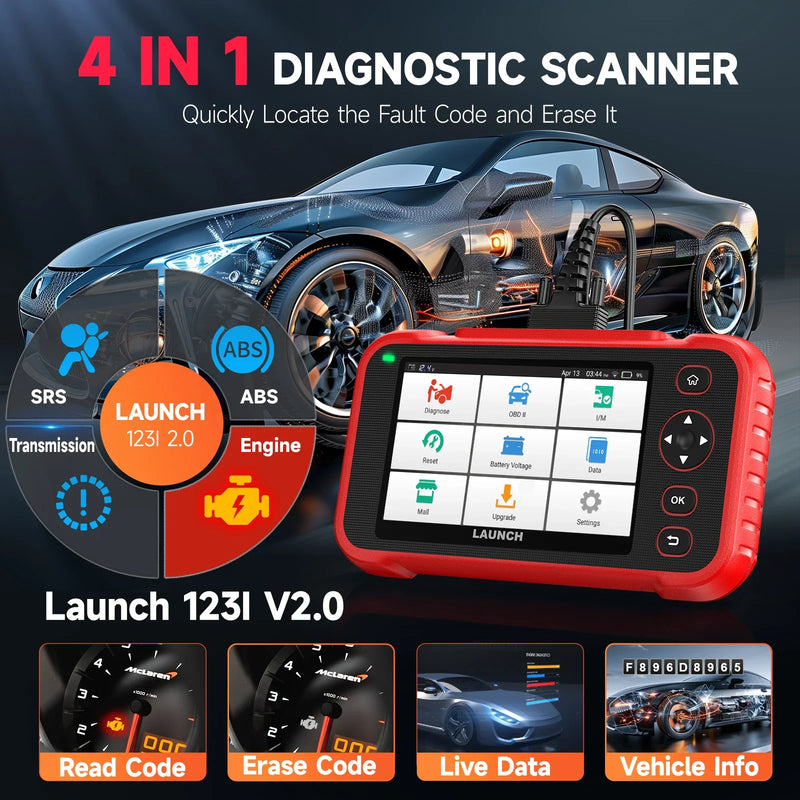 2024 LAUNCH X431 CRP123i V2.0 OBD2 Car Diagnostic Tool  4 System Scan Oil DPF ABS 7 Reset OBD 2 Automotive Scanner Free Update