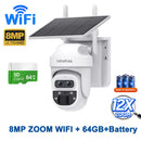 SHIWOJIA 12X Zoom 4G LTE Solar Security Camera 8MP Night Vision Dual-Lens Outdoor WiFi Solar Battery Camera PIR Human Detection