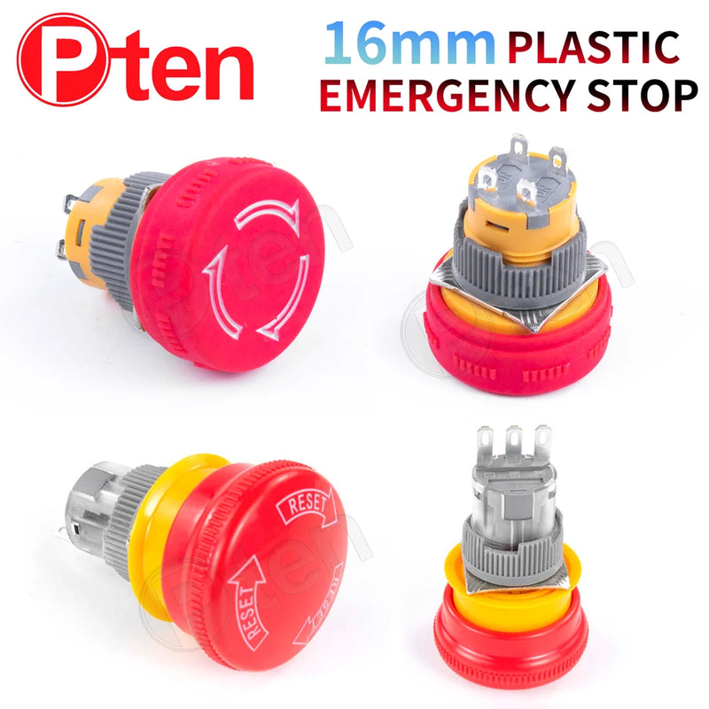 16mm22mm Ultra Short Style emergency stop button switch waterproof mushroom head Rotation reset Anti-slip with lights