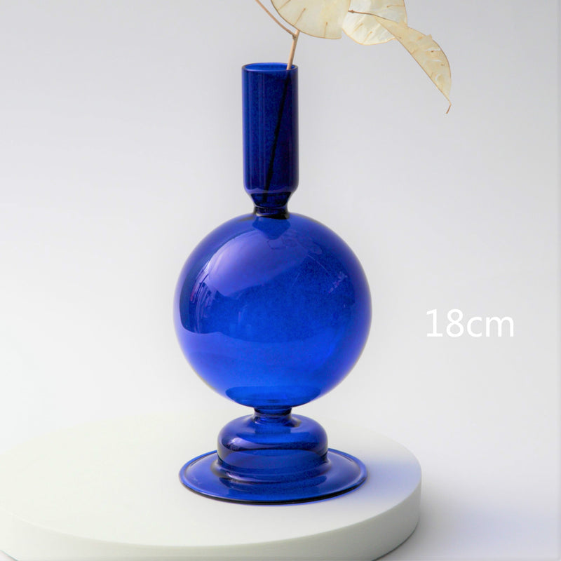 Blue Glass Candle Holder Candlesticks for Wedding Birthday Holiday Home Decoration Morden Decorative Glass