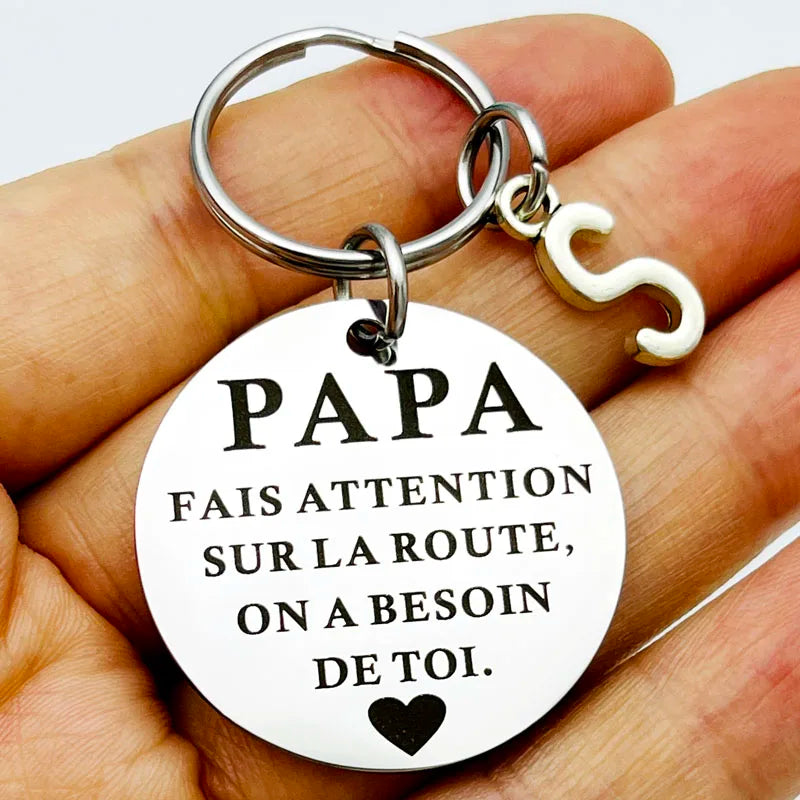 French PAPA FAIS ATTENTION SUR LA ROUTE Keychain Gifts for Dad Father's Day Gifts, Dad Birthday Christmas Gifts