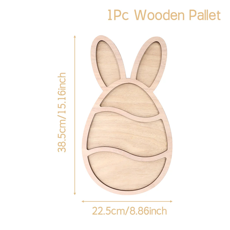 Wooden Easter Double Wavy Egg Rabbit Tray Happy Easter Party Decorations For Home 2025 Kids Favors Egg Bunny Pallet Snack Holder