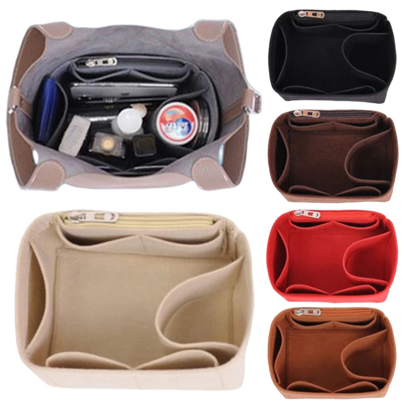 Storage Organizer Tote Inner Bucket Bags Felt Insert Bag Makeup Cosmetic Bags Travel Multifunction Portable Handbag