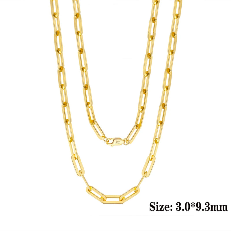 ORSA JEWELS 6mm 9mm 12mm Sizes Paperclip Link Chain Necklace 925 Sterling Silver 14k Gold Chain Man Woman Necklaces as Gift SC39