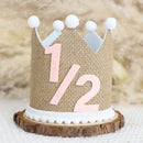 Boho 1/2 Birthday Crown Hat 6 Months Handmade Linen Hat Party Decoration Celebration Hat Photography Prop for Girls and Boys
