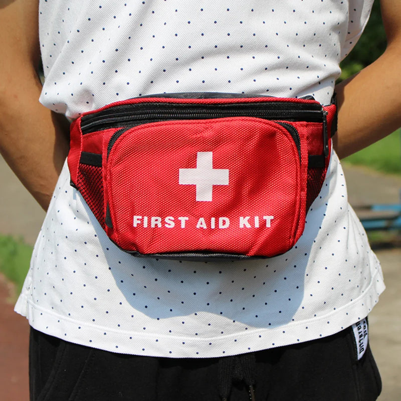 First Aid Fanny Pack Medical Storage Red Travel Rescue Waist Bag Empty Pouch Compact Survival Medicine Pocket Container