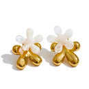 Yhpup Trendy Style Resin Acrylic Flower Sweet Stud Earrings 18K Golden Plated Stainless Steel Daily Jewelry Pink Blue White