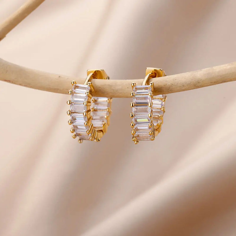 Rainbow Cibic Zircon Hoop Earrings For Women Gold Plated Stainless Steel Square Earring 2023 Luxury Aesthetic Jewelry aretes