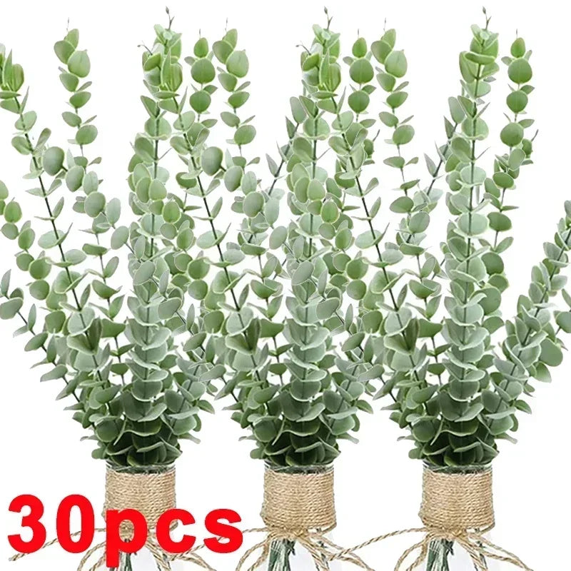 36/10PCS Artificial Eucalyptus Stems Green Leaves Fake Plants Home Flowers Bouquet Wedding Centerpiece Christmas Decoration