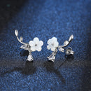 Pure 925 Sterling Silver Lady's New Fashion Jewelry Crystal Leaf Shell Flower Stud Earrings XY0211