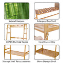 Bamboo Clothes Rail Rack Garment Stand with Top Shelf Shoe Storage Ladder Rails Hanging Display