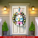 Easter Door Cover Decoration Plush Rabbit Wreath Easter Egg Coloured Ribbon Background Indoor Outdoor Porch Banner Party Supply