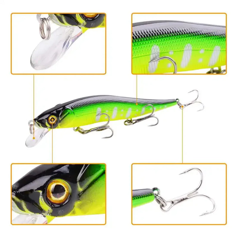 Aorace Minnow Fishing Lure 11.5cm 13.9g Floating Artificial Hard Bait Bass Wobbler Lures Crankbait Pike Treble Hooks Tackle