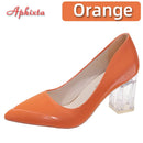 Aphixta 7cm High Heels Damen Orange Leder Pumps Weibliche Hochzeit Grüne Transparente Schuhe Drop Shipping Übergröße 30-50