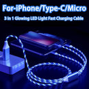 3-in-1 leuchtendes LED-Licht 3A Schnelllade-Micro-USB-Typ-C-Kabel für iPhone Samsung Xiaomi Redmi Telefon-Ladegerät USB-Kabel