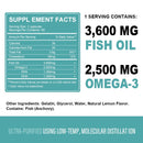 3600mg Triple Strength Omega 3  Fish Oil Supplement Rich EPA & DHA, Omega 3 Supplements for Heart, Brain & Immune Support