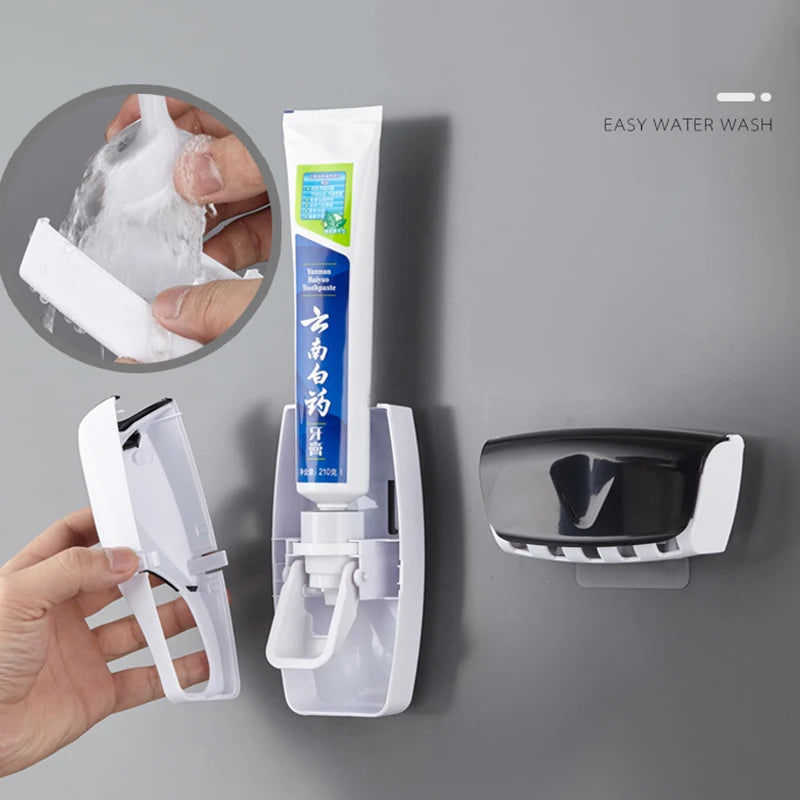 Automatic Toothpaste Dispenser, Toothbrush Holder Set, Dustproof and Sticky Suction, Wall-mounted Bathroom Toothpaste Squeezer