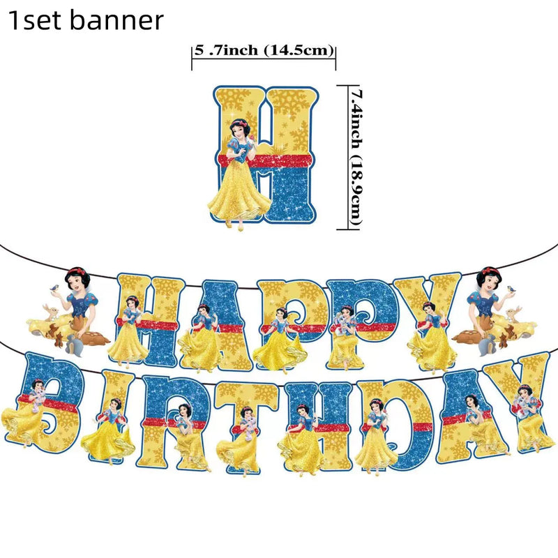 Snow White Birthday Party Set Cup Plate Napkins Tablecloth Cake Topper Balloons Disposable Tableware Baby Shower Supplies