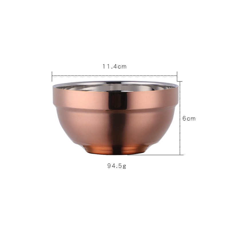 1/6PCS Stainless Steel Walled Heat Insulation Smooth Rice Bowl Non Slip Double Layer Bowls for Adult Children Kitchen Tableware