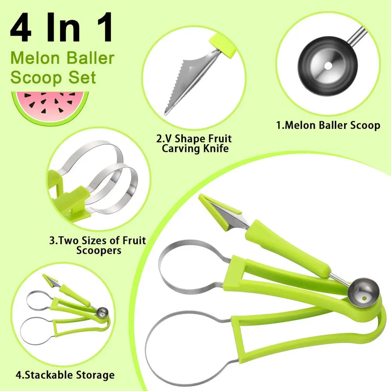 4 in 1 Melon Cutter Scoop Fruit Carving Knife Fruit Cutter Dig Pulp Separator Kitchen Gadgets Acces