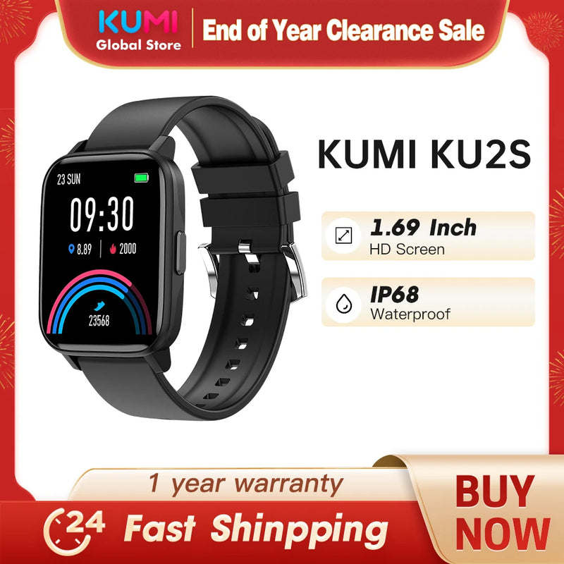 KUMI KU2S 1.69Inch Dual Curved Screen Men Smart Watch Fitness Heart Rate Monitor Blood Oxygen Smartwatch For Android For IOS