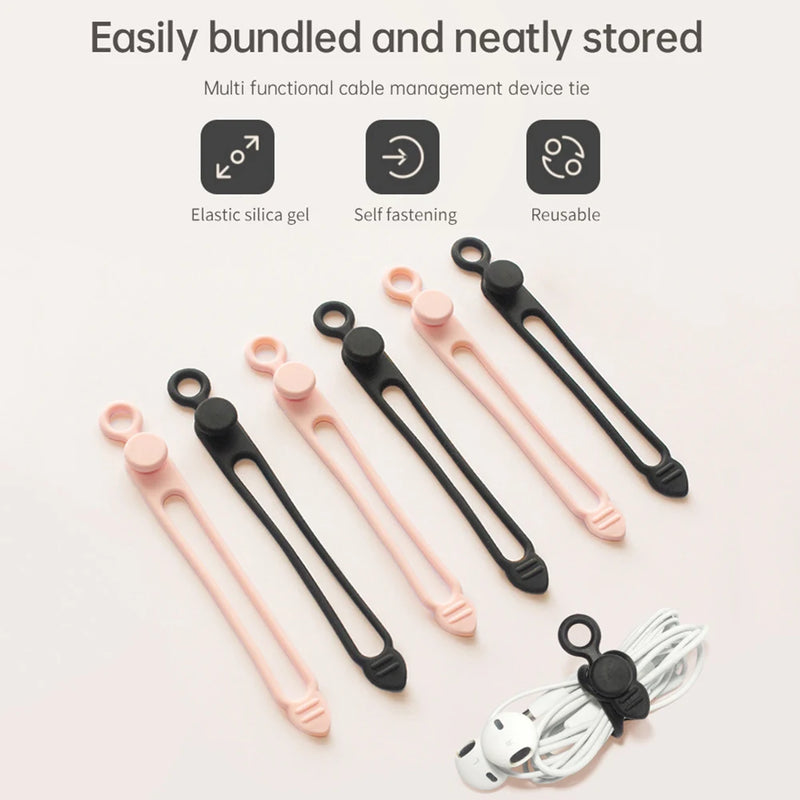 10pcs Silicone Cable Ties Set Elastic Reusable Cord Organizer Multi-function Wire Clip Bandage Cable Wire Storage Harness Strap