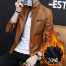 Autumn Winter Stand Collar Loose Casual PU Lether Jacket Male Add Velvet Warm Zipper Coat Men Trend Fashion Cardigan Top Outwear