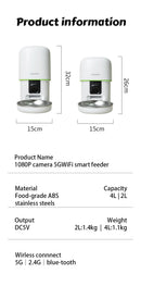 Tuya Smart Automatic Pet Feeder 5G WiFi 4L Cat Food Dispenser with 1080P Camera Two-Way Audio Smart Feeding Plan for Cats Dogs