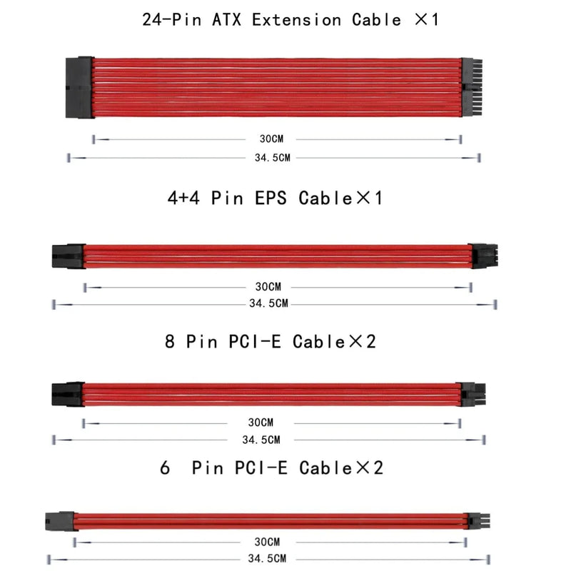 ATX Sleeved Cable Extension Kit for Power Supply Cable Kit PSU Connectors for ATX CPU GPU Modular Power Supply Unit