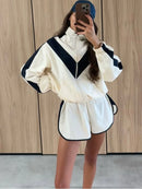 The Axis Set | Contrast-Panel Cropped Jacket and Wide-Leg Trouser Suit
